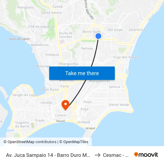 Av. Juca Sampaio 14 - Barro Duro Maceió - Al 57046-242 Brasil to Cesmac - Campus IV map