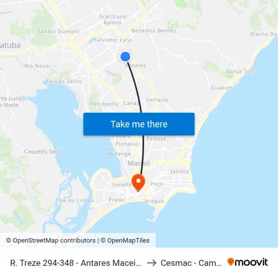 R. Treze 294-348 - Antares Maceió - Al Brasil to Cesmac - Campus IV map