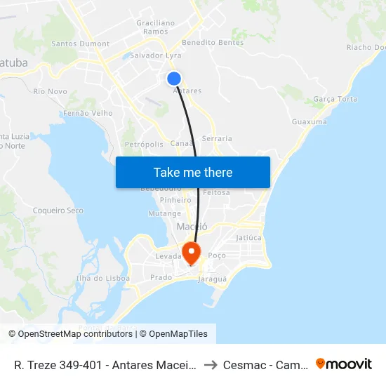 R. Treze 349-401 - Antares Maceió - Al Brasil to Cesmac - Campus IV map