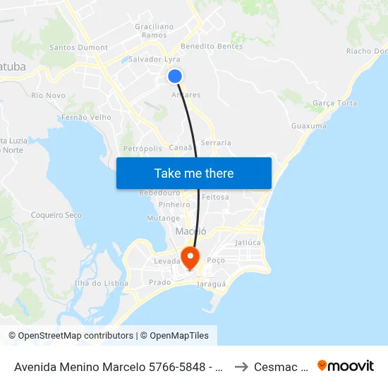 Avenida Menino Marcelo 5766-5848 - Barro Duro Maceió - Al 57081-385 Brasil to Cesmac - Campus IV map