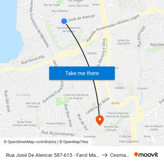 Rua José De Alencar 587-615 - Farol Maceió - Al 57051-565 República Federativa Do Brasil to Cesmac - Campus IV map
