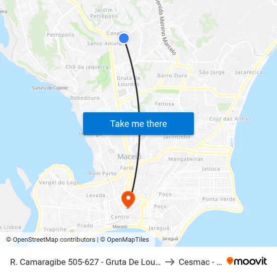 R. Camaragibe 505-627 - Gruta De Lourdes Maceió - Al 57045-850 Brasil to Cesmac - Campus IV map