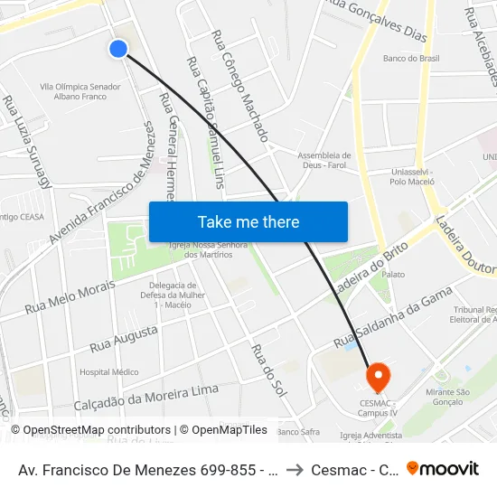 Av. Francisco De Menezes 699-855 - Levada Maceió - Al Brasil to Cesmac - Campus IV map