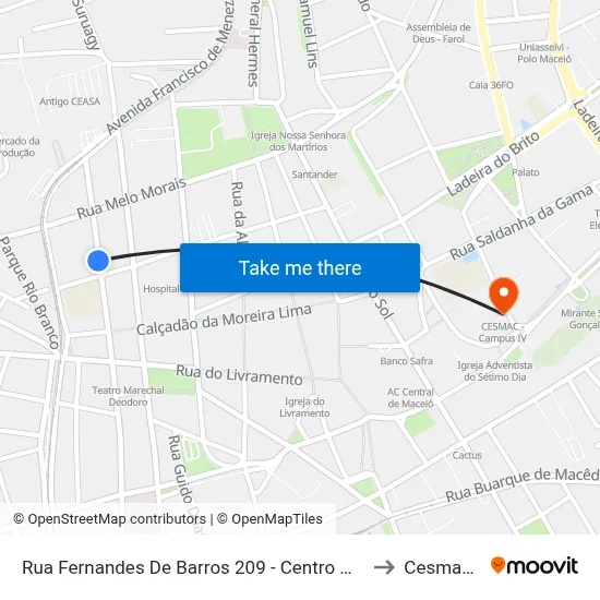 Rua Fernandes De Barros 209 - Centro Maceió - Al 57020-020 República Federativa Do Brasil to Cesmac - Campus IV map