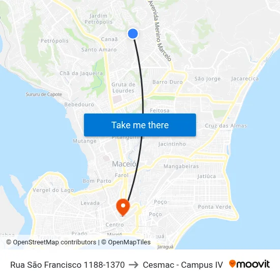 Rua São Francisco 1188-1370 to Cesmac - Campus IV map