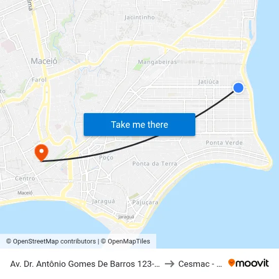 Av. Dr. Antônio Gomes De Barros 123-219 - Jatiúca Maceió - Al Brasil to Cesmac - Campus IV map