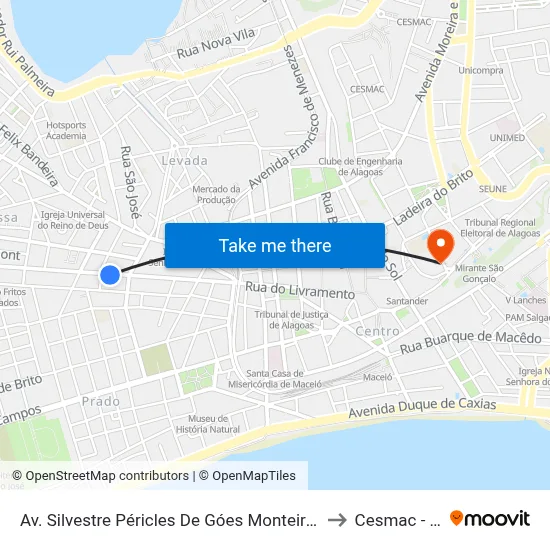 Av. Silvestre Péricles De Góes Monteiro 1207 - Levada Maceió - Al Brasil to Cesmac - Campus IV map