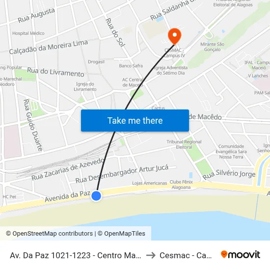 Av. Da Paz 1021-1223 - Centro Maceió - Al Brasil to Cesmac - Campus IV map