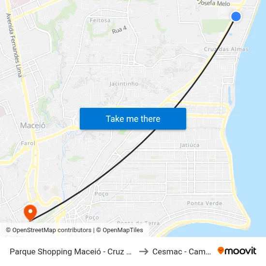 Parque Shopping Maceió - Cruz Das Almas to Cesmac - Campus IV map