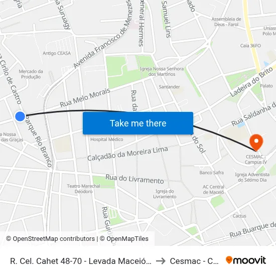 R. Cel. Cahet 48-70 - Levada Maceió - Al 57017-090 Brasil to Cesmac - Campus IV map