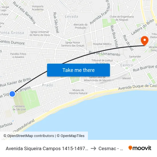 Avenida Siqueira Campos 1415-1497 - Prado Maceió - Al Brasil to Cesmac - Campus IV map