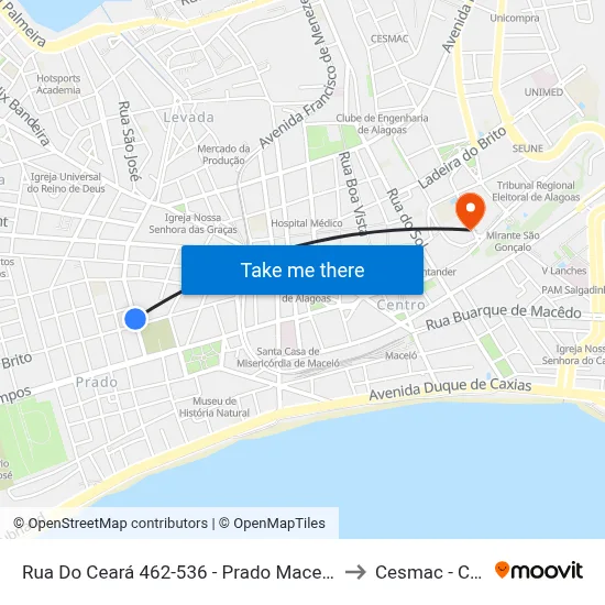 Rua Do Ceará 462-536 - Prado Maceió - Al 57010-350 Brasil to Cesmac - Campus IV map
