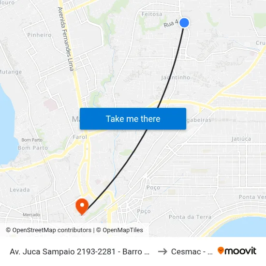 Av. Juca Sampaio 2193-2281 - Barro Duro Maceió - Al 57046-242 Brasil to Cesmac - Campus IV map