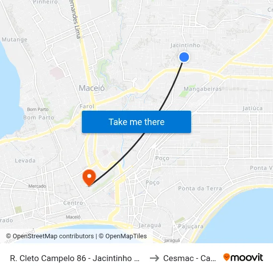 R. Cleto Campelo 86 - Jacintinho Maceió - Al Brasil to Cesmac - Campus IV map