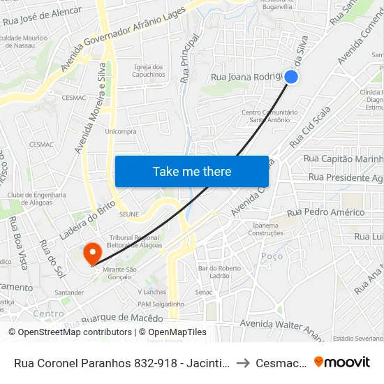 Rua Coronel Paranhos 832-918 - Jacintinho Maceió - Al República Federativa Do Brasil to Cesmac - Campus IV map