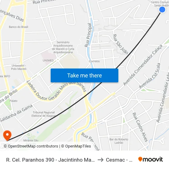 R. Cel. Paranhos 390 - Jacintinho Maceió - Al 57040-000 Brasil to Cesmac - Campus IV map
