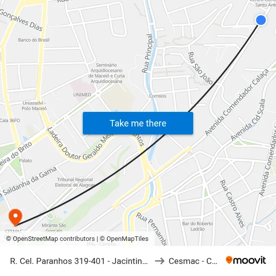 R. Cel. Paranhos 319-401 - Jacintinho Maceió - Al Brasil to Cesmac - Campus IV map