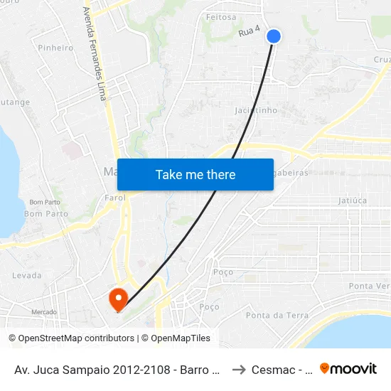 Av. Juca Sampaio 2012-2108 - Barro Duro Maceió - Al 57046-242 Brasil to Cesmac - Campus IV map