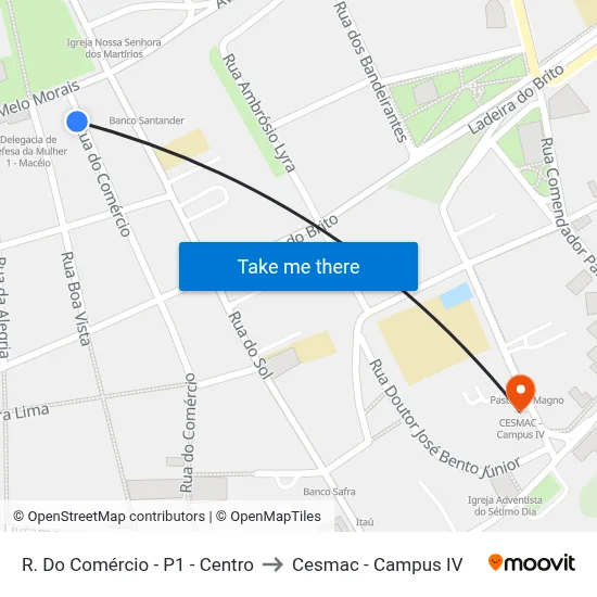 R. Do Comércio - P1 - Centro to Cesmac - Campus IV map