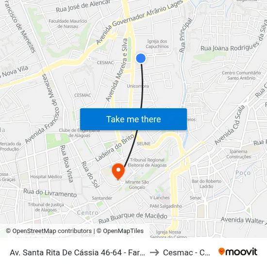 Av. Santa Rita De Cássia 46-64 - Farol Maceió - Al Brasil to Cesmac - Campus IV map