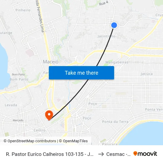 R. Pastor Euríco Calheiros 103-135 - Jacintinho Maceió - Al 57041-620 Brasil to Cesmac - Campus IV map