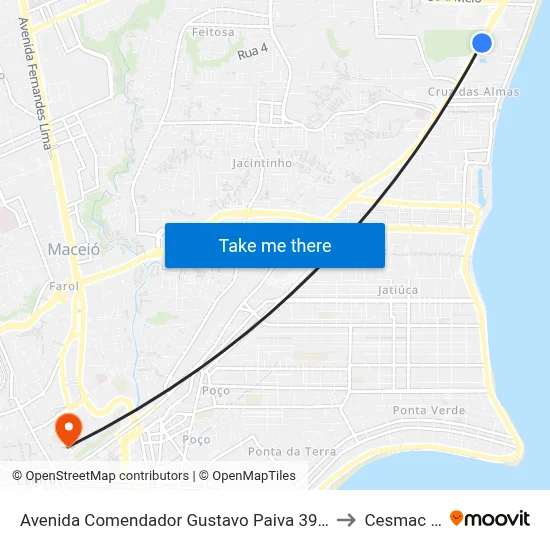 Avenida Comendador Gustavo Paiva 3985-4039 - Cruz Das Almas Maceió - Al Brasil to Cesmac - Campus IV map