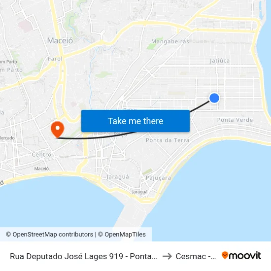 Rua Deputado José Lages 919 - Ponta Verde Maceió - Al 57035-330 Brasil to Cesmac - Campus IV map