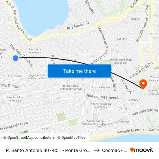 R. Santo Antônio 807-851 - Ponta Grossa Maceió - Al 57014-680 Brasil to Cesmac - Campus IV map