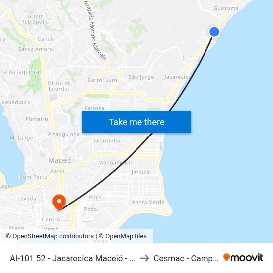 Al-101 52 - Jacarecica Maceió - Al Brasil to Cesmac - Campus IV map