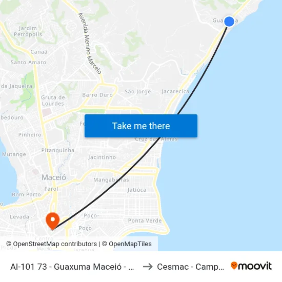 Al-101 73 - Guaxuma Maceió - Al Brasil to Cesmac - Campus IV map