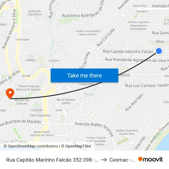 Rua Capitão Marinho Falcão 352-398 - Poço Maceió - Al 57025-260 Brasil to Cesmac - Campus IV map