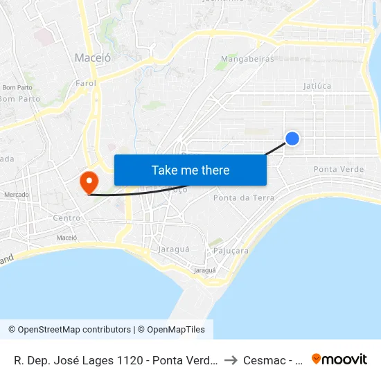 R. Dep. José Lages 1120 - Ponta Verde Maceió - Al 57035-330 Brasil to Cesmac - Campus IV map