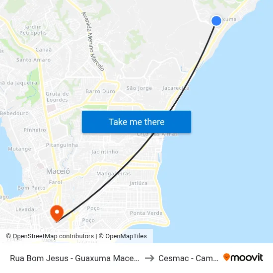 Rua Bom Jesus - Guaxuma Maceió - Al Brazil to Cesmac - Campus IV map