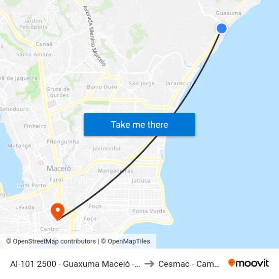Al-101 2500 - Guaxuma Maceió - Al Brasil to Cesmac - Campus IV map