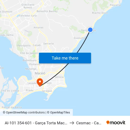 Al-101 354-601 - Garça Torta Maceió - Al Brasil to Cesmac - Campus IV map