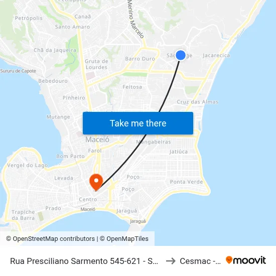 Rua Presciliano Sarmento 545-621 - São Jorge Maceió - Al 57044-130 Brasil to Cesmac - Campus IV map