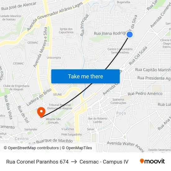 Rua Coronel Paranhos 674 to Cesmac - Campus IV map