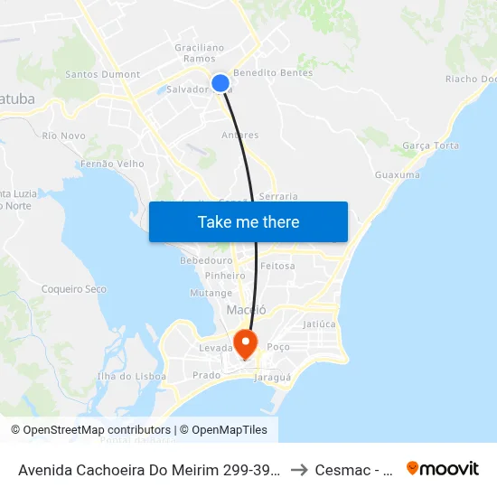 Avenida Cachoeira Do Meirim 299-395 - Antares Maceió - Al Brasil to Cesmac - Campus IV map