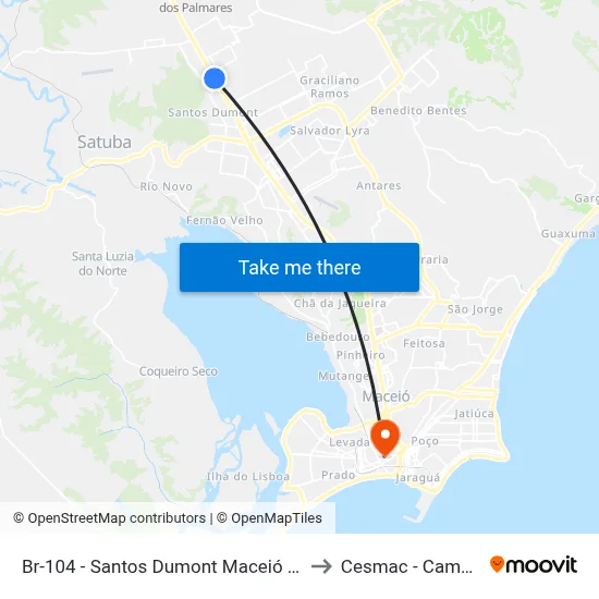 Br-104 - Santos Dumont Maceió - Al Brasil to Cesmac - Campus IV map