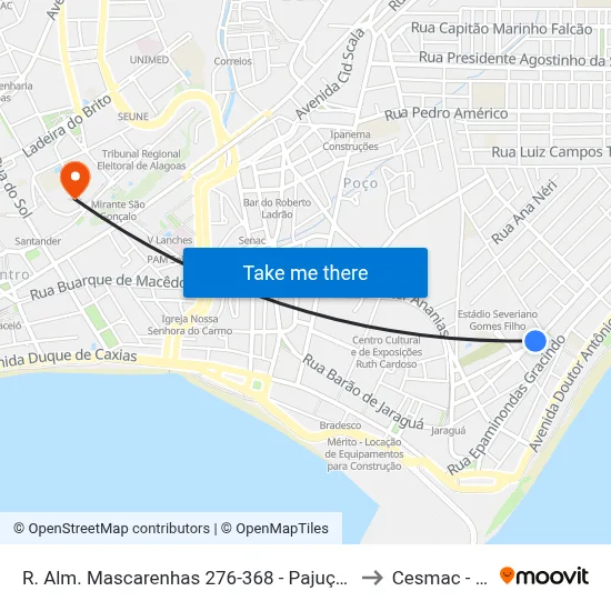 R. Alm. Mascarenhas 276-368 - Pajuçara Maceió - Al 57030-010 Brasil to Cesmac - Campus IV map