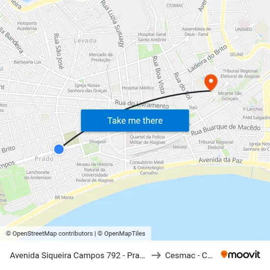 Avenida Siqueira Campos 792 - Prado Maceió - Al Brasil to Cesmac - Campus IV map