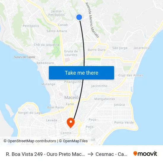 R. Boa Vista 249 - Ouro Preto Maceió - Al Brasil to Cesmac - Campus IV map