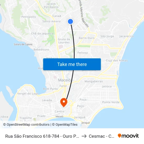 Rua São Francisco 618-784 - Ouro Preto Maceió - Al Brasil to Cesmac - Campus IV map