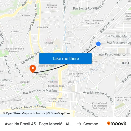 Avenida Brasil 45 - Poço Maceió - Al República Federativa Do Brasil to Cesmac - Campus IV map