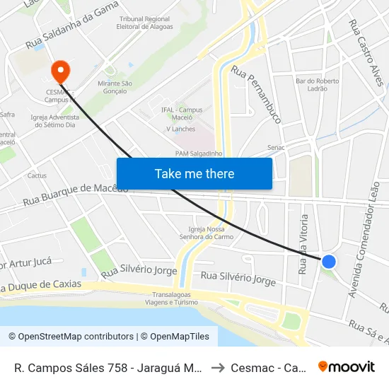 R. Campos Sáles 758 - Jaraguá Maceió - Al Brazil to Cesmac - Campus IV map