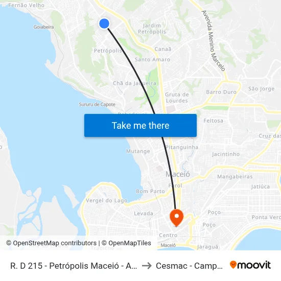 R. D 215 - Petrópolis Maceió - Al Brasil to Cesmac - Campus IV map