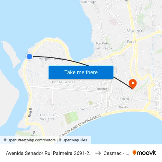 Avenida Senador Rui Palmeira 2691-2829 - Levada Maceió - Al Brasil to Cesmac - Campus IV map