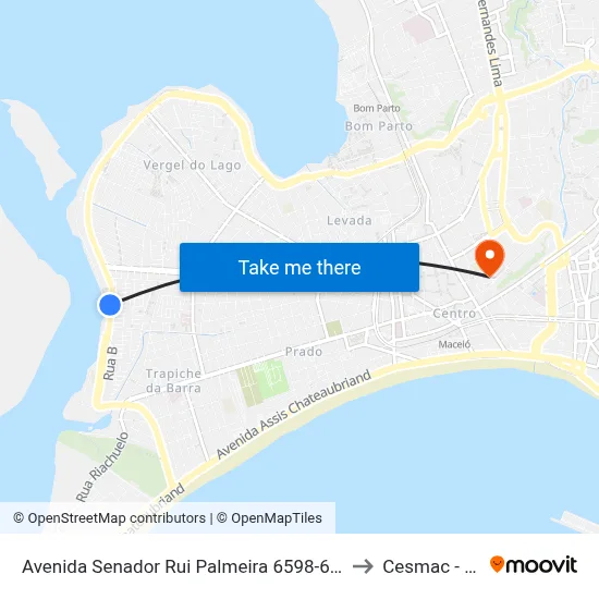 Avenida Senador Rui Palmeira 6598-6628 - Levada Maceió - Al Brasil to Cesmac - Campus IV map