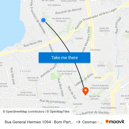 Rua General Hermes 1094 - Bom Parto Maceió - Al 57017-200 Brasil to Cesmac - Campus IV map