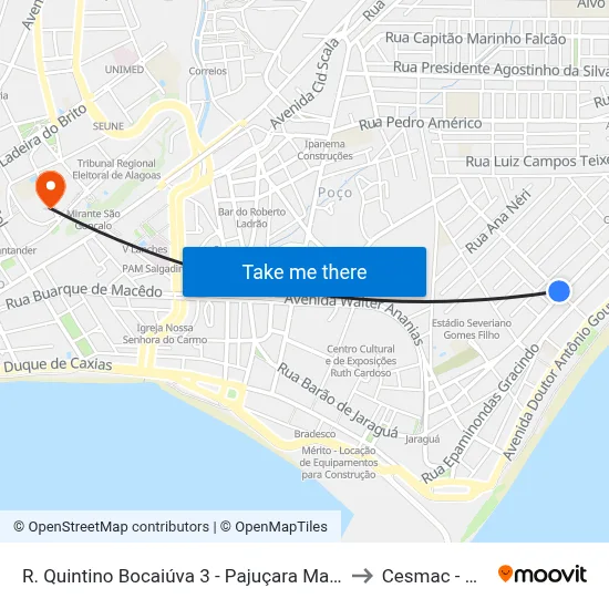 R. Quintino Bocaiúva 3 - Pajuçara Maceió - Al 57030-005 Brasil to Cesmac - Campus IV map